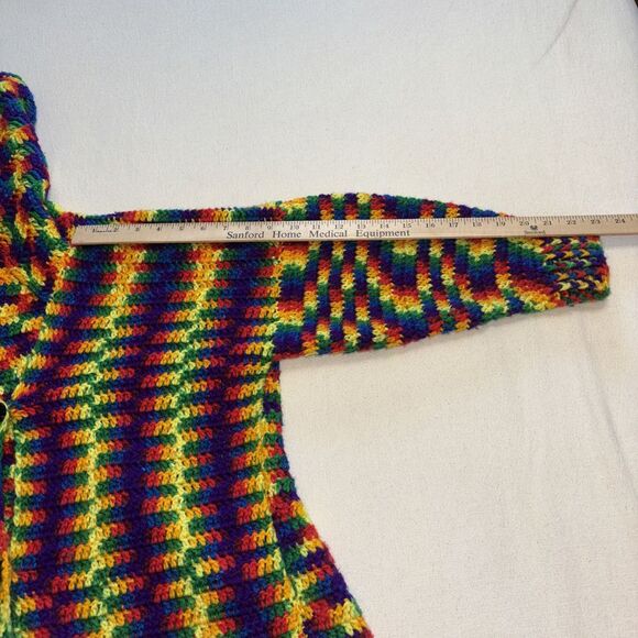 Vtg crochet Cardigan‎ Bold Colors Handmade Hooded Retro Artsy women’s SzM - Picture 10 of 10